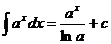 integral(a^x*dx) = a^x / ln(x) + c