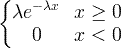 \begin{Bmatrix}\lambda e^{-\lambda x} & x\geq 0\\ 0 & x<0\end{matrix}